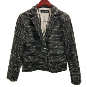 Nanette Lepore Tweed Blazer 10 black gray stripe